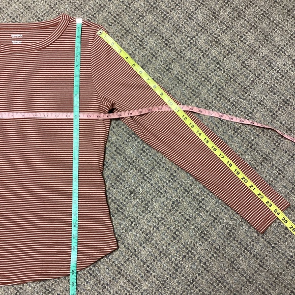 Sonoma Terracotta & White Ribbed Long Sleeve Striped Tee * Size M * NEW - Picture 3 of 7